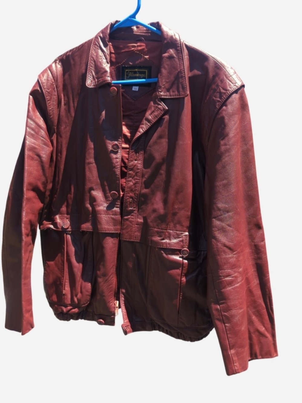 Vintage 80s Burgungy Leather Bomber Jacket by Flamingo
